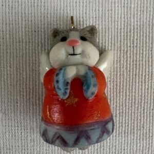 Vintage 1999 Hallmark Celestial Kitty Ornament Grey White Red Flocked 1.5 Inch